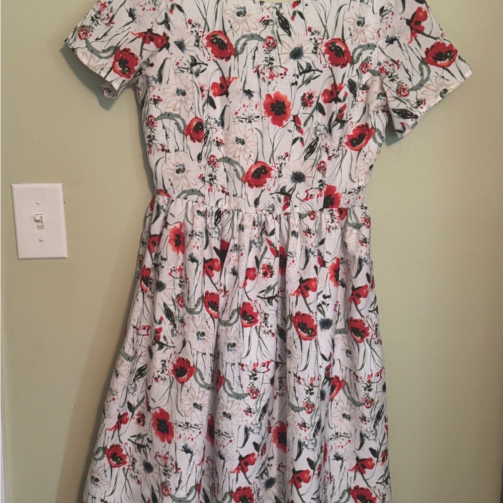 Floral Print Dress with Red and Black Accents